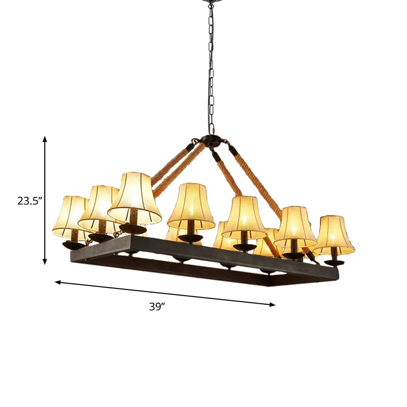 12-lichts stoffen eilandlamp loftstijl zwarte conische restauranttouwhanger met ijzeren rechthoekig frame Clearhalo