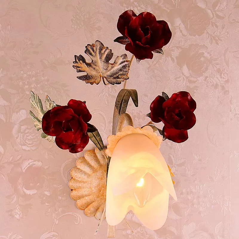 1/2-lichts wandgemonteerde licht pastorale bloemenopaline matglazen wandkandelaar beige Clearhalo