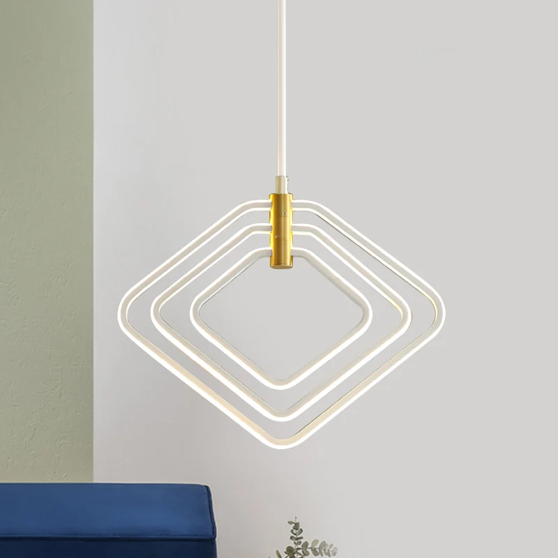 13"/16" W Rhombus Kroonluchter Lamp Modernisme Metalen Eetkamer LED Plafond Hanglamp zwart/wit Clearhalo