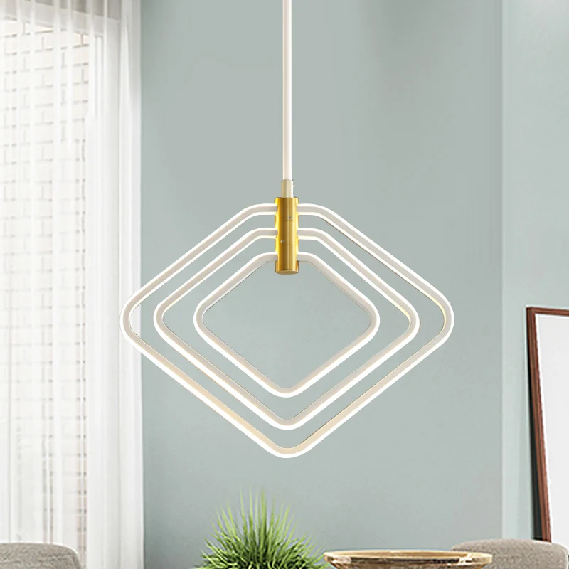 13"/16" W Rhombus Kroonluchter Lamp Modernisme Metalen Eetkamer LED Plafond Hanglamp zwart/wit Clearhalo
