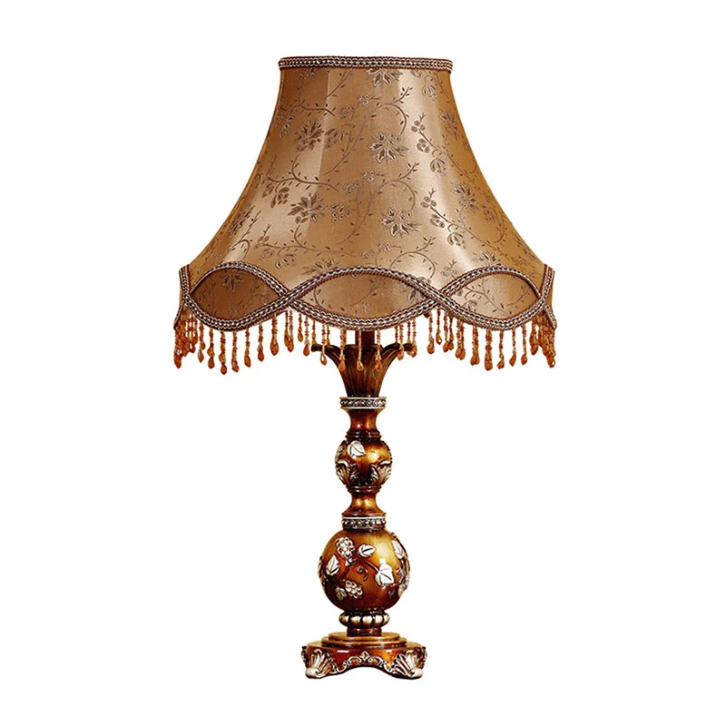13"/18" W Bruine Taps toelopende Schaduw Tafellamp Traditionele Stof 1-koppige Woonkamer Bureaulamp met Bladontwerp Clearhalo