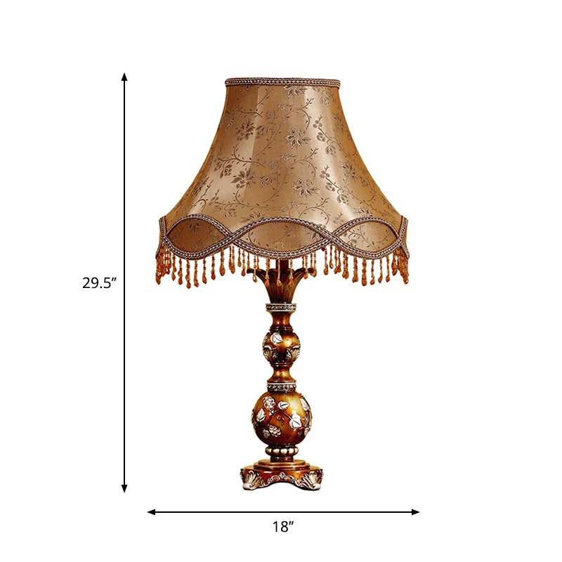 13"/18" W Bruine Taps toelopende Schaduw Tafellamp Traditionele Stof 1-koppige Woonkamer Bureaulamp met Bladontwerp Clearhalo