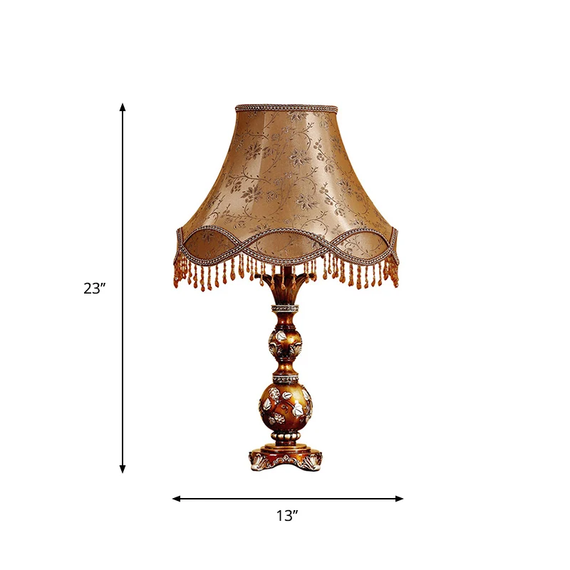 13"/18" W Bruine Taps toelopende Schaduw Tafellamp Traditionele Stof 1-koppige Woonkamer Bureaulamp met Bladontwerp Clearhalo