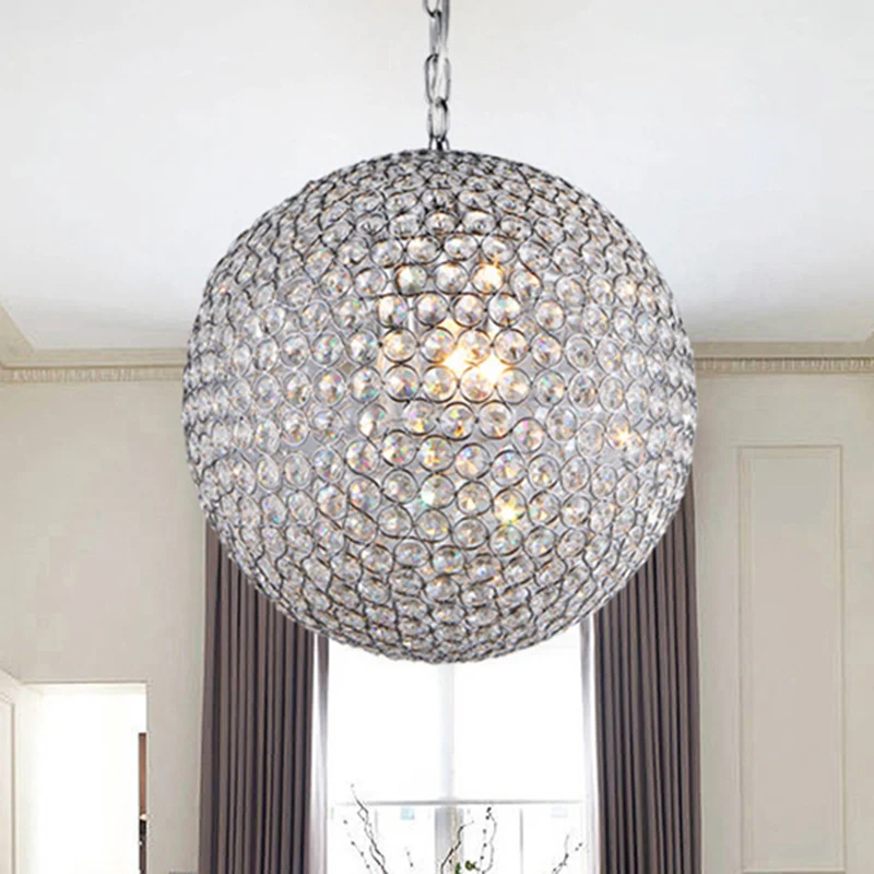 1/3/4/5-lichts slaapkamerkroonluchter met bolkristallen kap zilveren LED-hanglamp, diameter 6"/8"/12" Clearhalo
