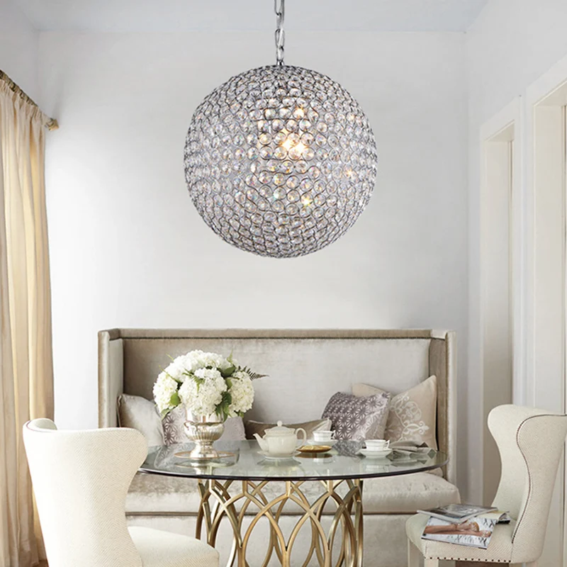 1/3/4/5-lichts slaapkamerkroonluchter met bolkristallen kap zilveren LED-hanglamp, diameter 6"/8"/12" Clearhalo