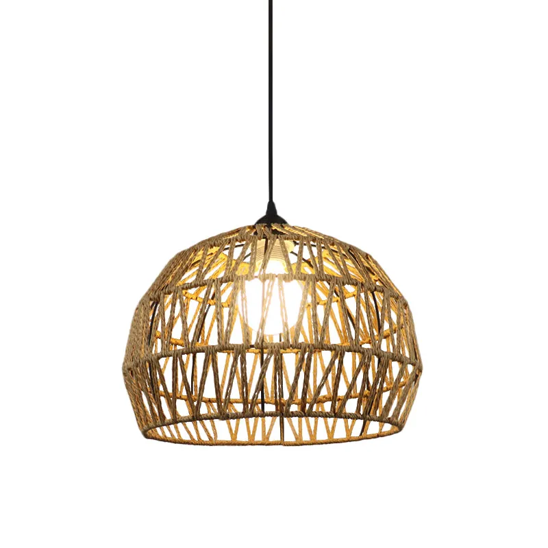 1/3-lamps gang-hanglamp met koepelvormige rotan kap, zwart/beige hanglamp Clearhalo