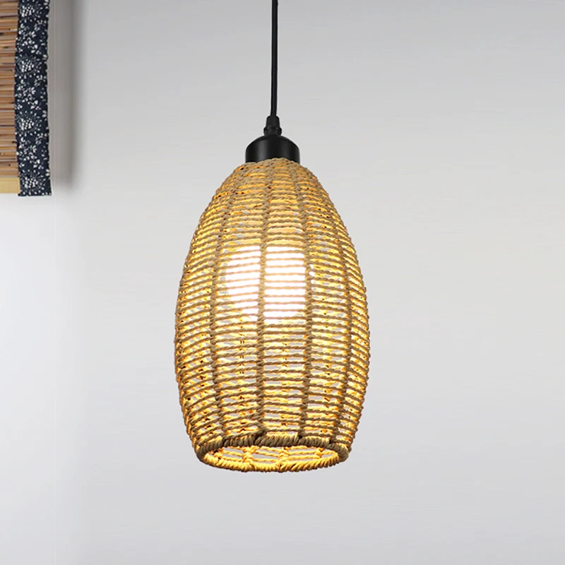 1/3-lichts restaurant hangende hanglamp met ovale rotan kap beige plafondlamp Aziatische stijl, ronde/lineaire luifel Clea...