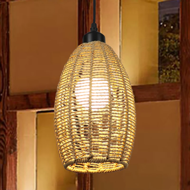 1/3-lichts restaurant hangende hanglamp met ovale rotan kap beige plafondlamp Aziatische stijl, ronde/lineaire luifel Clea...