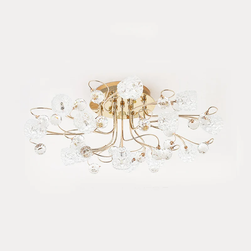 13-lichts semi-inbouw kroonluchter moderne bloemknop bubbelglazen plafondlamp goud Clearhalo