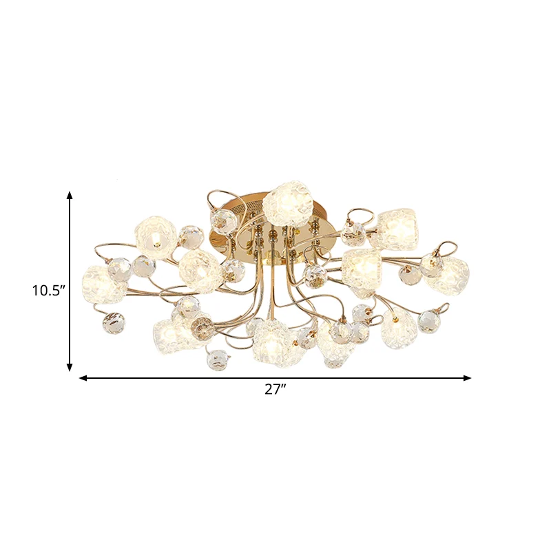 13-lichts semi-inbouw kroonluchter moderne bloemknop bubbelglazen plafondlamp goud Clearhalo