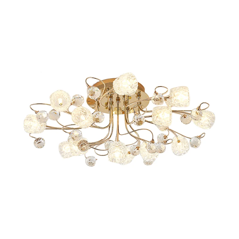 13-lichts semi-inbouw kroonluchter moderne bloemknop bubbelglazen plafondlamp goud Clearhalo