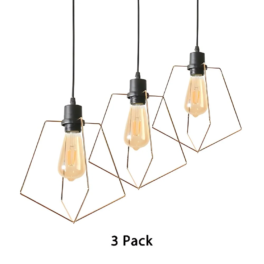 1/3-pack pentagon metalen hanglamp met draadframe loftstijl 1 licht binnenhanglamp zwart/gouden afwerking Clearhalo