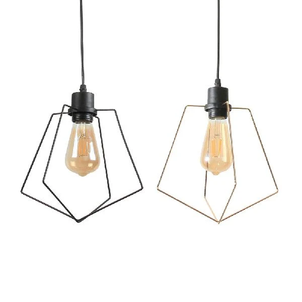 1/3-pack pentagon metalen hanglamp met draadframe loftstijl 1 licht binnenhanglamp zwart/gouden afwerking Clearhalo