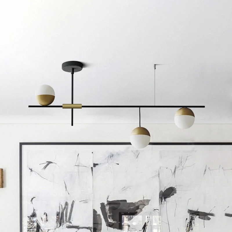 1/3-tier hangende kroonluchter postmoderne crèmekleurige bolglas 3/9 lampen zwart en goud plafondhanglamp Clearhalo