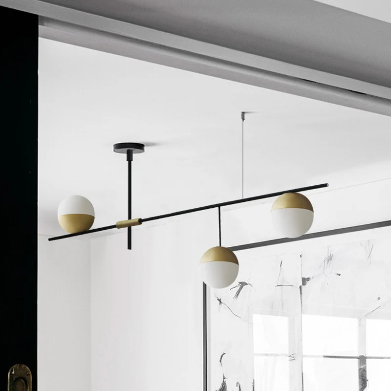 1/3-tier hangende kroonluchter postmoderne crèmekleurige bolglas 3/9 lampen zwart en goud plafondhanglamp Clearhalo
