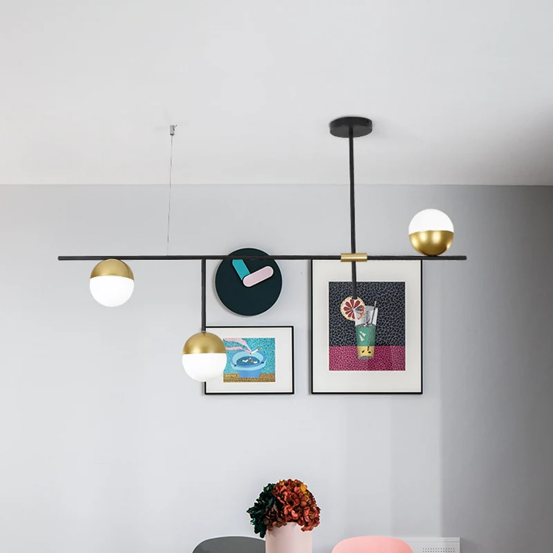 1/3-tier hangende kroonluchter postmoderne crèmekleurige bolglas 3/9 lampen zwart en goud plafondhanglamp Clearhalo