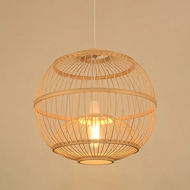 14“/16” Dia Globe Eetkamer Plafondlamp Bamboe 1 Licht Moderne Stijl Hanglamp Beige Clearhalo