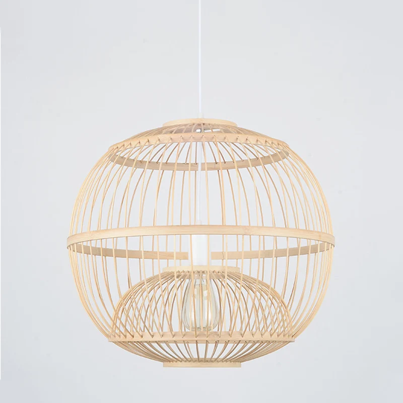14“/16” Dia Globe Eetkamer Plafondlamp Bamboe 1 Licht Moderne Stijl Hanglamp Beige Clearhalo