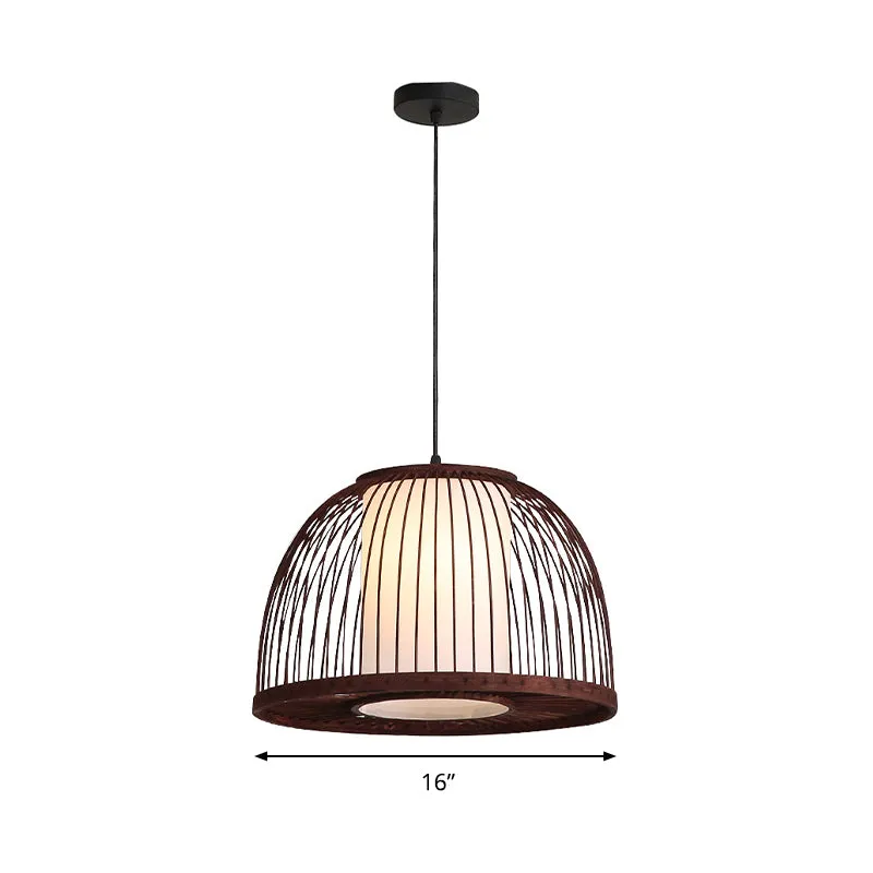 14"/16"/18" W Bamboe Koepelvormige Hanglamp Azië 1 Licht Hangend Plafondlamp Koffie voor Eetkamer Clearhalo