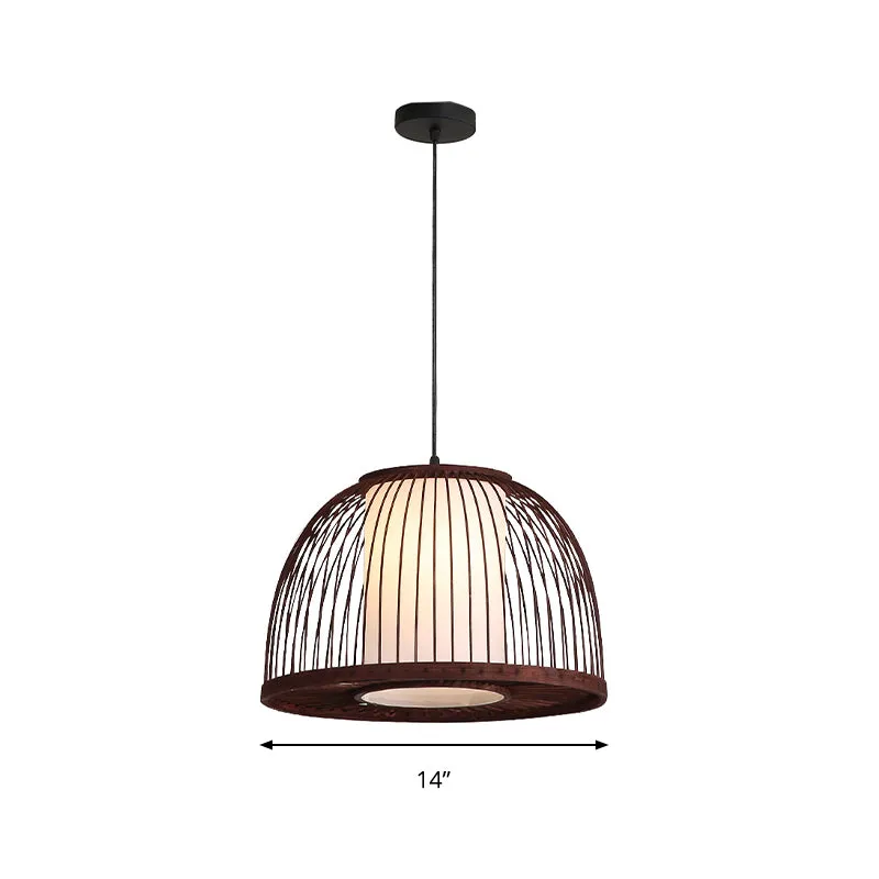 14"/16"/18" W Bamboe Koepelvormige Hanglamp Azië 1 Licht Hangend Plafondlamp Koffie voor Eetkamer Clearhalo