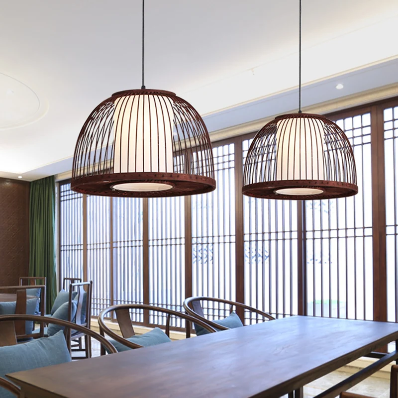 14"/16"/18" W Bamboe Koepelvormige Hanglamp Azië 1 Licht Hangend Plafondlamp Koffie voor Eetkamer Clearhalo