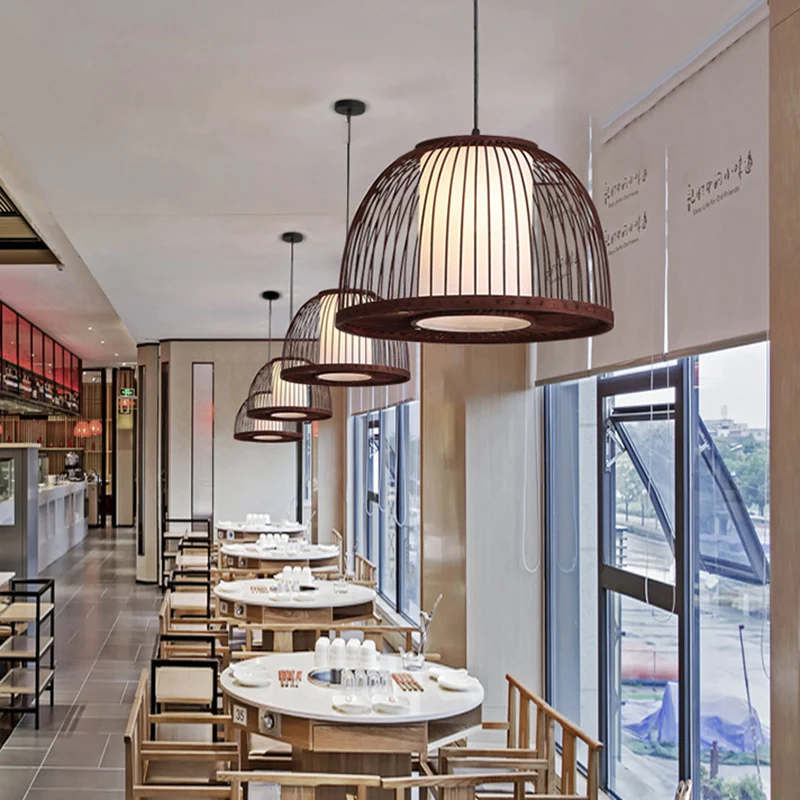 14"/16"/18" W Bamboe Koepelvormige Hanglamp Azië 1 Licht Hangend Plafondlamp Koffie voor Eetkamer Clearhalo