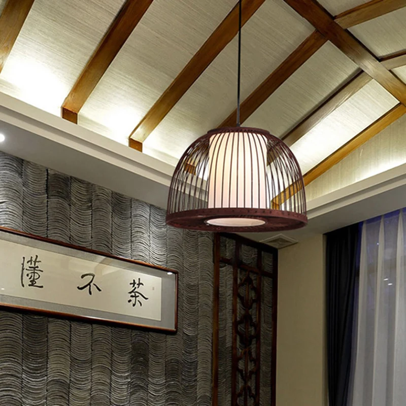 14"/16"/18" W Bamboe Koepelvormige Hanglamp Azië 1 Licht Hangend Plafondlamp Koffie voor Eetkamer Clearhalo