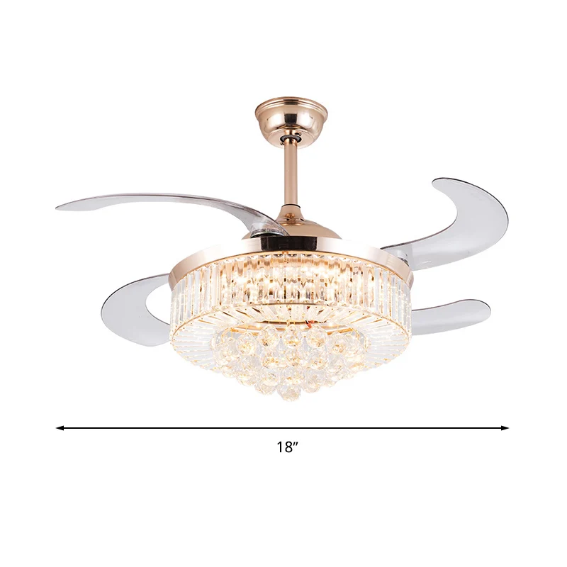 15"/18" brede cilindrische plafondventilator licht modernisme kristal LED goud Clearhalo