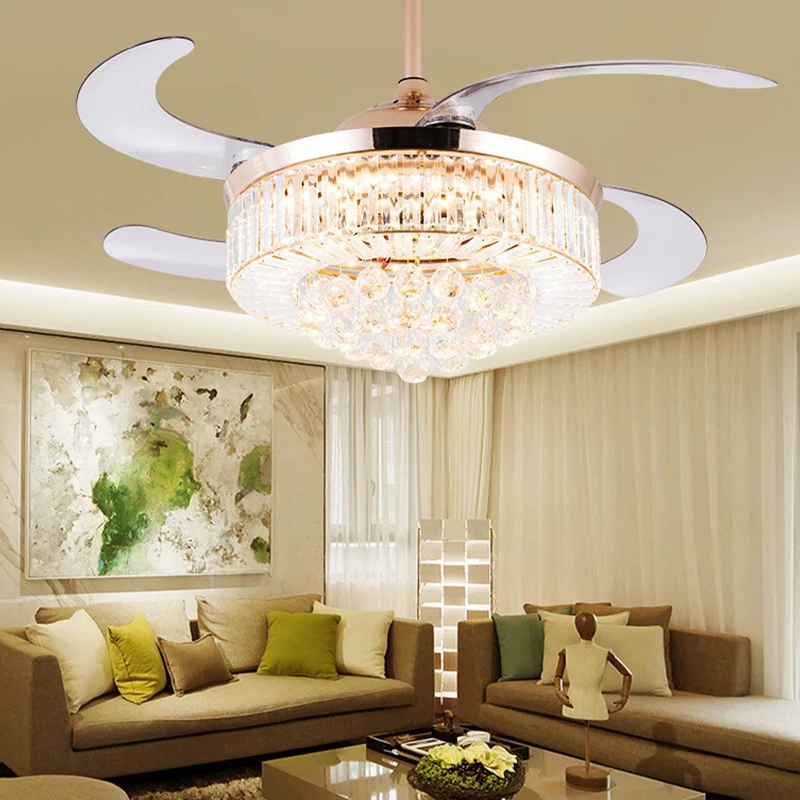 15"/18" brede cilindrische plafondventilator licht modernisme kristal LED goud Clearhalo