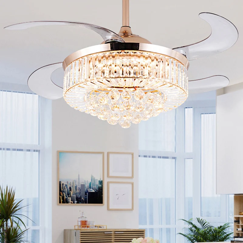 15"/18" brede cilindrische plafondventilator licht modernisme kristal LED goud Clearhalo
