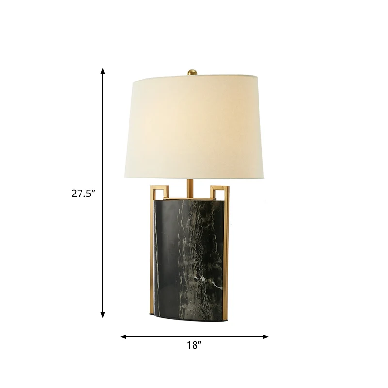 15"/18" W minimalistische 1-lichts nachtlamp zwart-wit taps toelopende tafellamp met stoffen kap en marmeren voet Clearhalo