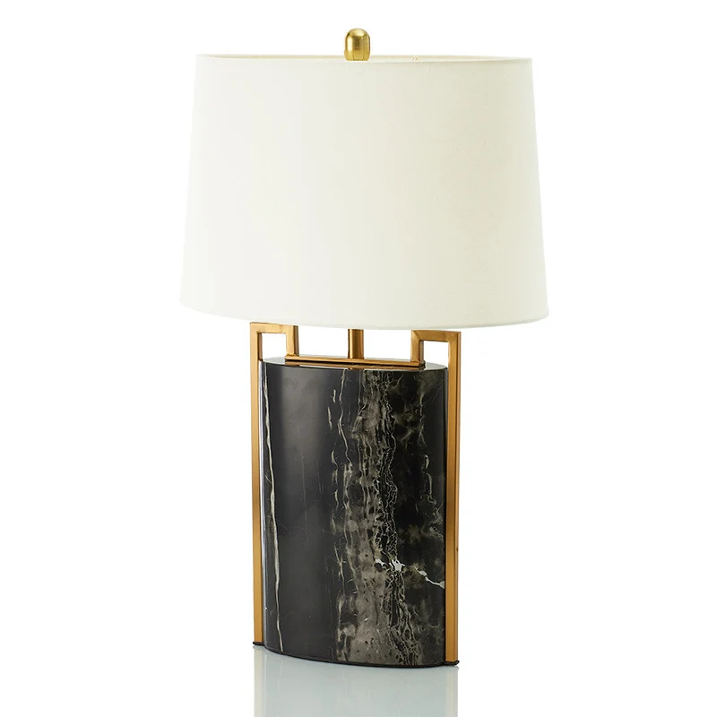 15"/18" W minimalistische 1-lichts nachtlamp zwart-wit taps toelopende tafellamp met stoffen kap en marmeren voet Clearhalo
