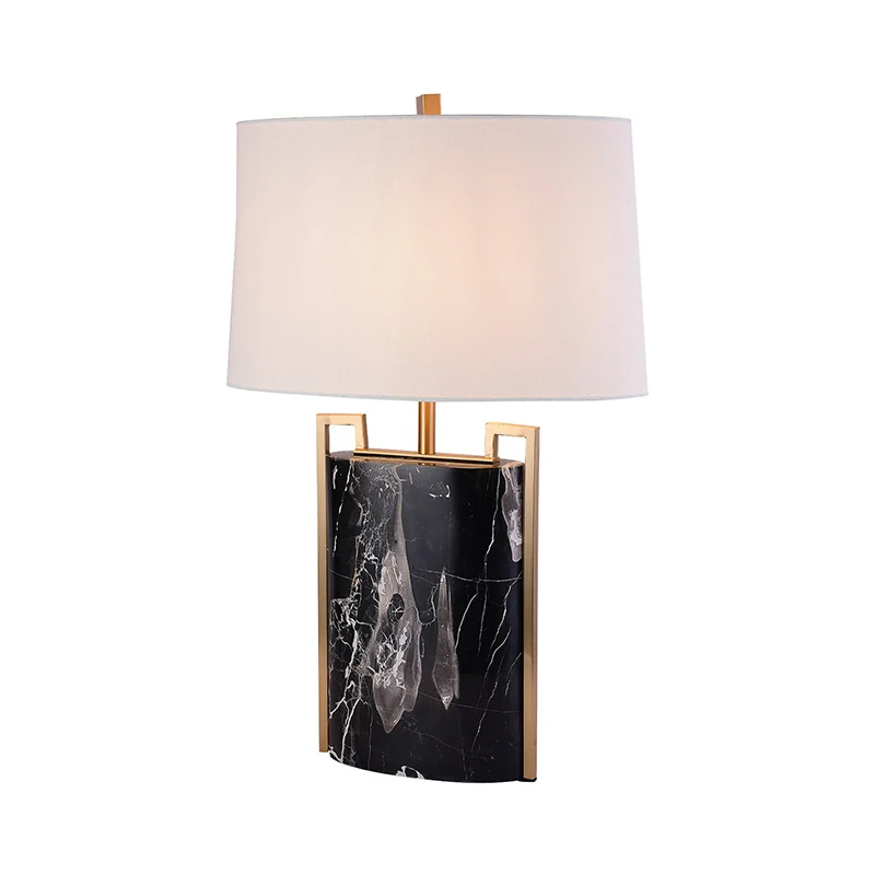 15"/18" W minimalistische 1-lichts nachtlamp zwart-wit taps toelopende tafellamp met stoffen kap en marmeren voet Clearhalo