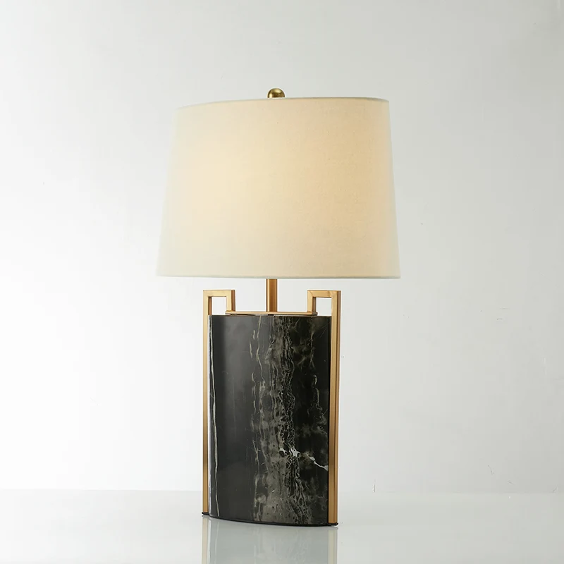 15"/18" W minimalistische 1-lichts nachtlamp zwart-wit taps toelopende tafellamp met stoffen kap en marmeren voet Clearhalo