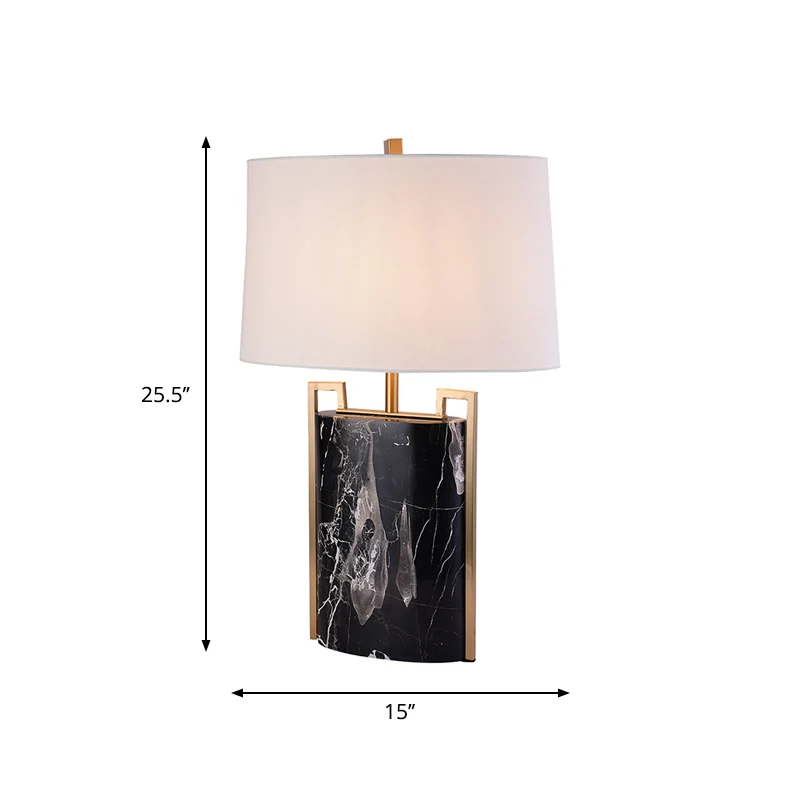 15"/18" W minimalistische 1-lichts nachtlamp zwart-wit taps toelopende tafellamp met stoffen kap en marmeren voet Clearhalo