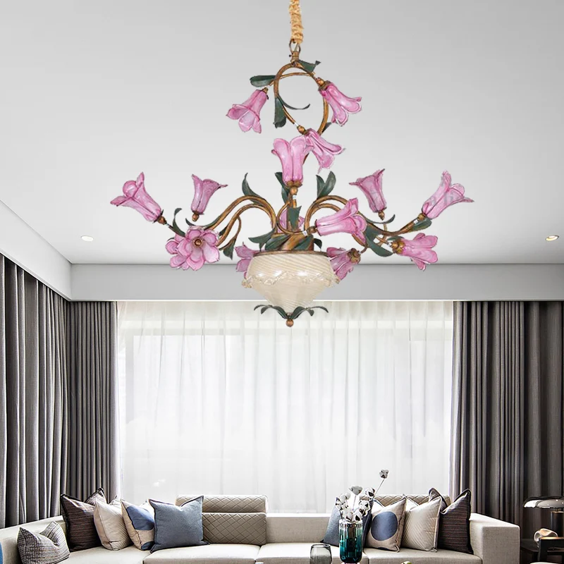 15-kops kroonluchterverlichting Amerikaanse tuinlelie metalen LED-hangende plafondlamp messing voor woonkamer Clearhalo