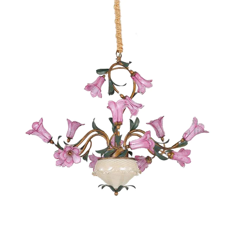 15-kops kroonluchterverlichting Amerikaanse tuinlelie metalen LED-hangende plafondlamp messing voor woonkamer Clearhalo