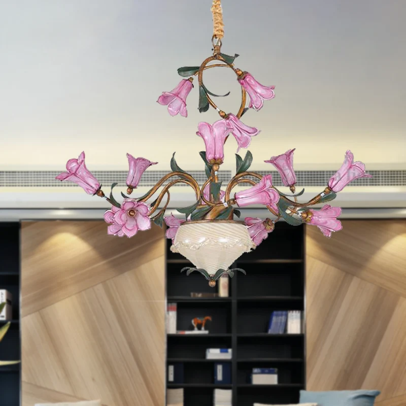 15-kops kroonluchterverlichting Amerikaanse tuinlelie metalen LED-hangende plafondlamp messing voor woonkamer Clearhalo