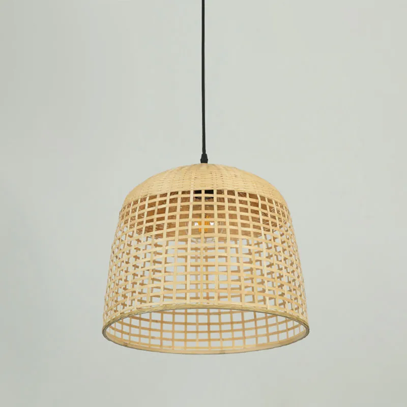 16"/19,5" brede beige koepelvormige hangende plafondlamp Aziatische stijl 1 lichtset bamboe hanglamp Clearhalo