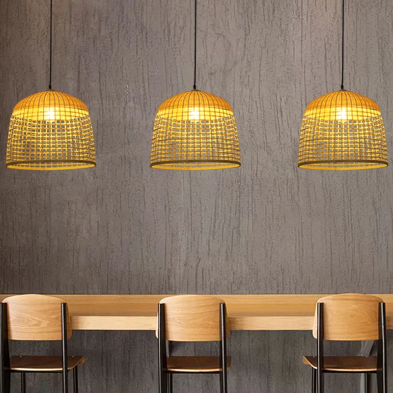 16"/19,5" brede beige koepelvormige hangende plafondlamp Aziatische stijl 1 lichtset bamboe hanglamp Clearhalo