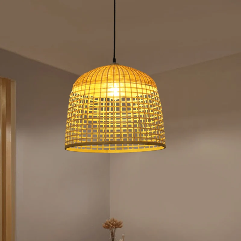 16"/19,5" brede beige koepelvormige hangende plafondlamp Aziatische stijl 1 lichtset bamboe hanglamp Clearhalo