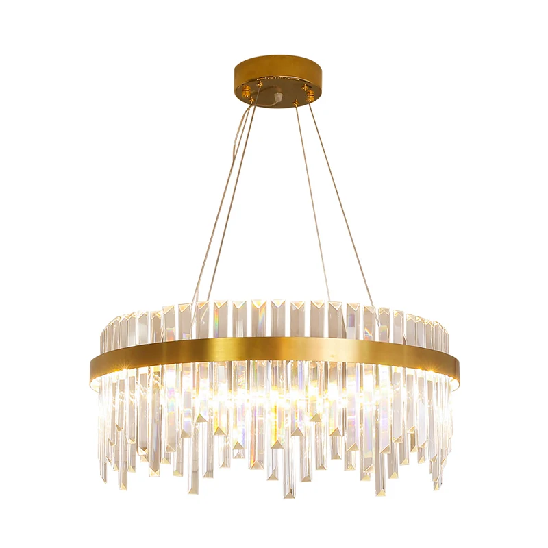 16"/19,5" brede LED hangende plafondlamp postmoderne cirkel kristallen staaf kroonluchter licht goud Clearhalo