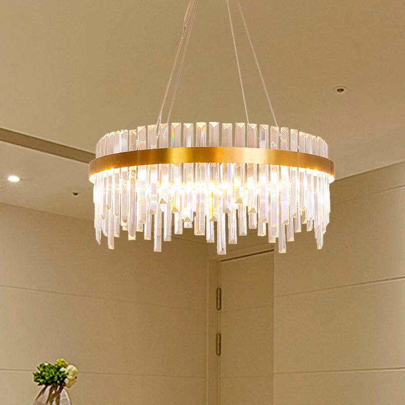 16"/19,5" brede LED hangende plafondlamp postmoderne cirkel kristallen staaf kroonluchter licht goud Clearhalo