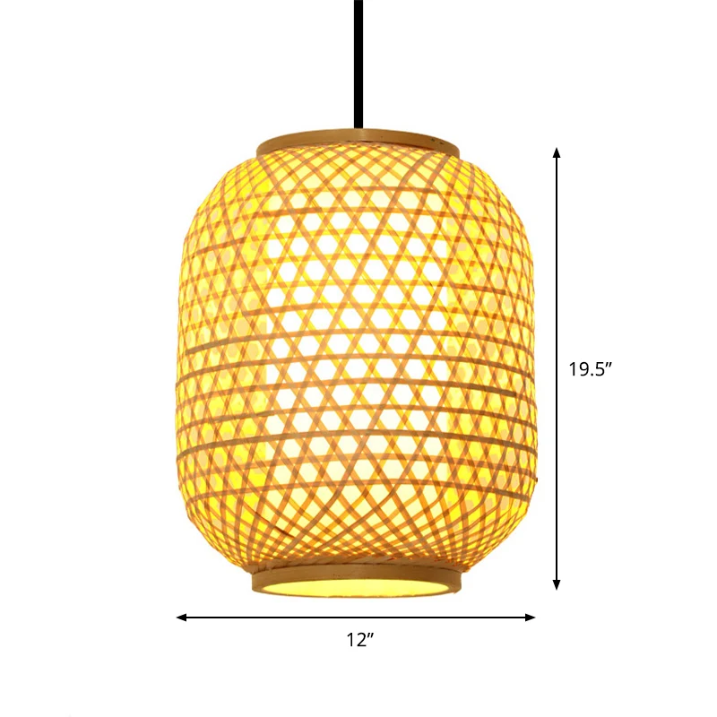 16“/19,5” Hoogte Azië Lantaarn Hangende Hanglamp Bamboe 1 Licht Eetkamer Plafondlamp Beige Clearhalo