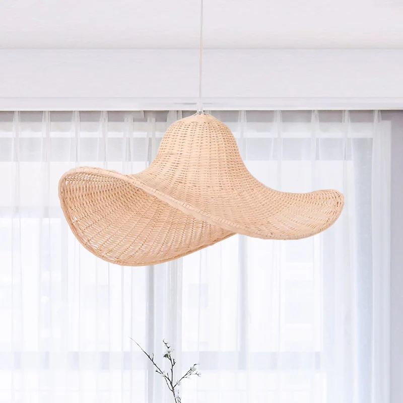 16"/19,5" lange zuidoostelijke hangende hanger met 1 lamp en rotan beige strohoedvormige druppellamp voor restaurant theeh...
