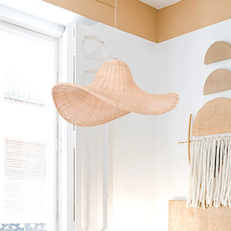 16"/19,5" lange zuidoostelijke hangende hanger met 1 lamp en rotan beige strohoedvormige druppellamp voor restaurant theeh...