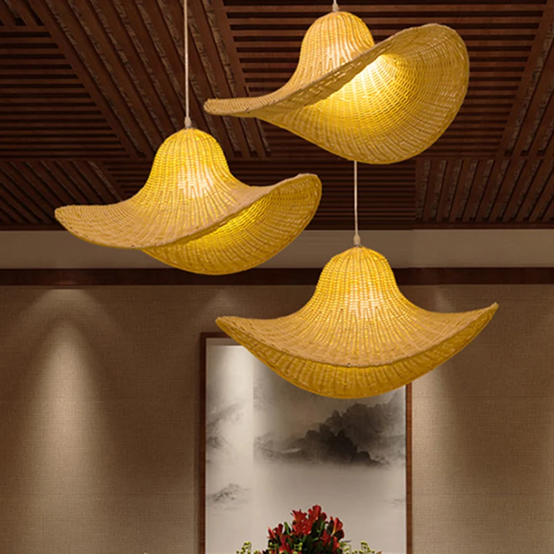 16"/19,5" lange zuidoostelijke hangende hanger met 1 lamp en rotan beige strohoedvormige druppellamp voor restaurant theeh...