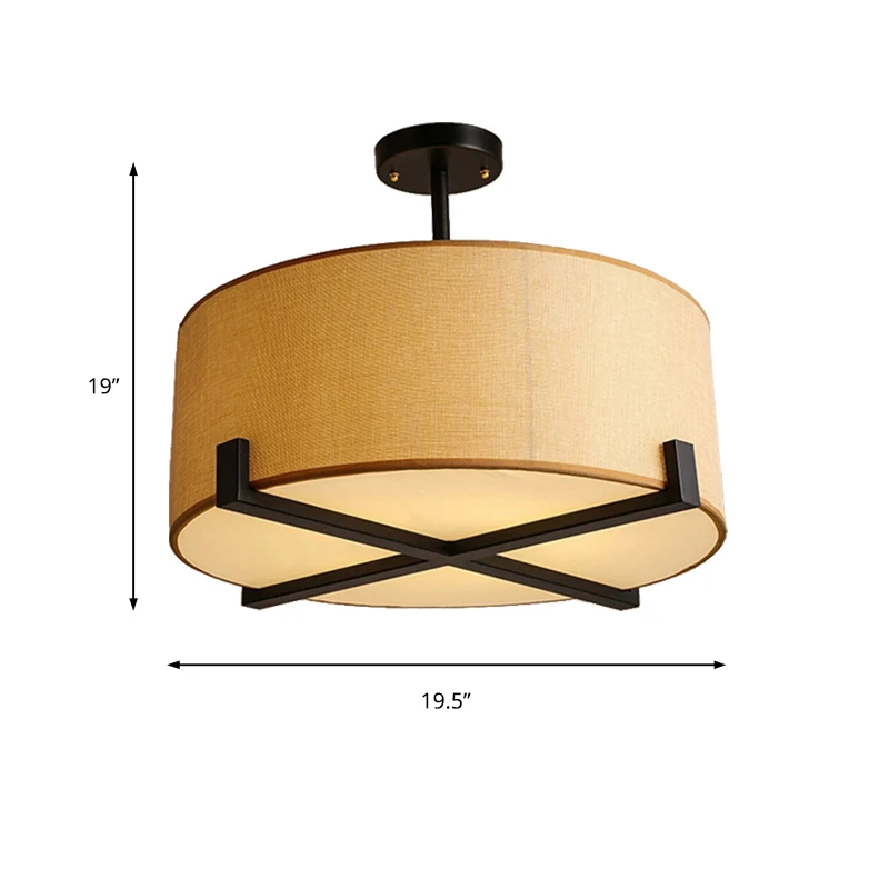 16"/19,5"/23,5" Dia Drum Plafondlamp Minimalistische Stof 5 Lichten Beige Inbouwlamp Clearhalo