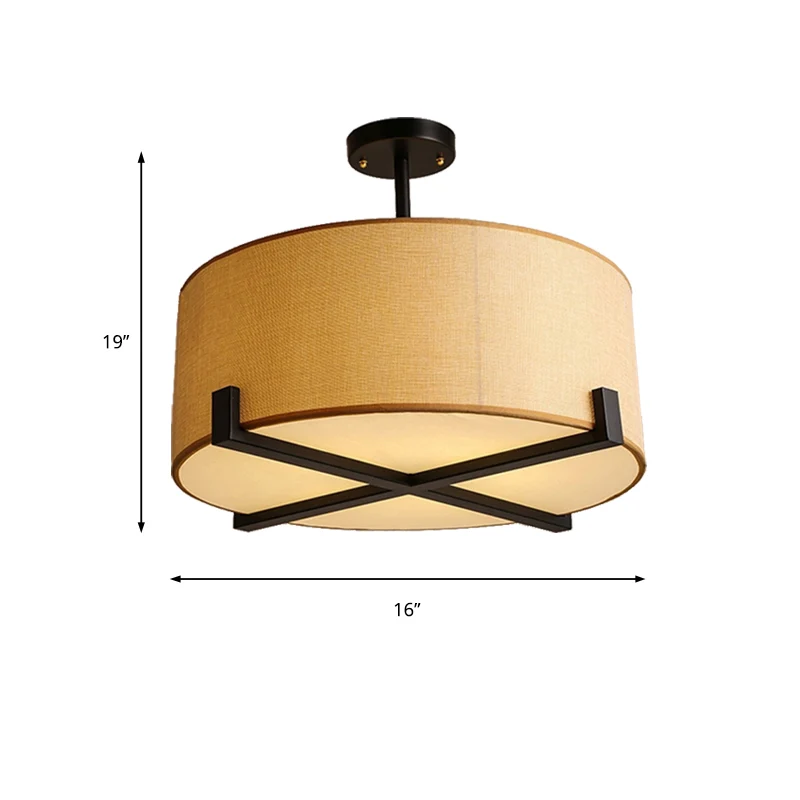 16"/19,5"/23,5" Dia Drum Plafondlamp Minimalistische Stof 5 Lichten Beige Inbouwlamp Clearhalo