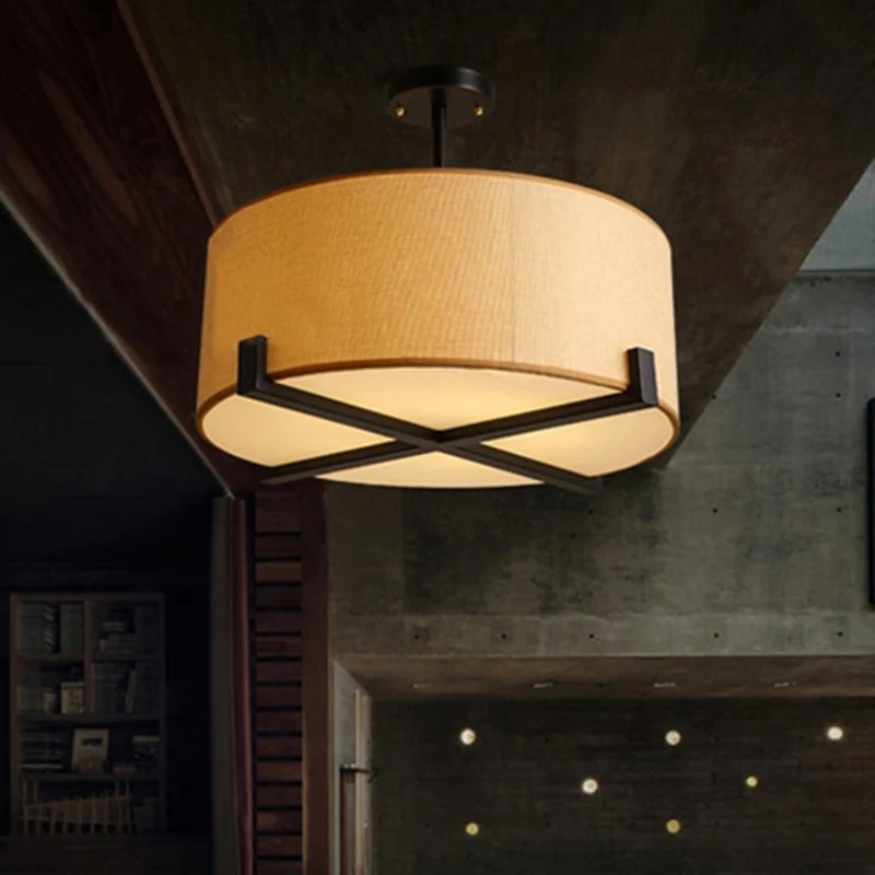 16"/19,5"/23,5" Dia Drum Plafondlamp Minimalistische Stof 5 Lichten Beige Inbouwlamp Clearhalo
